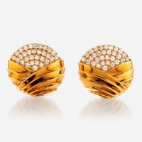 A pair of eighteen karat gold and diamond earrings, Ivan & Co.