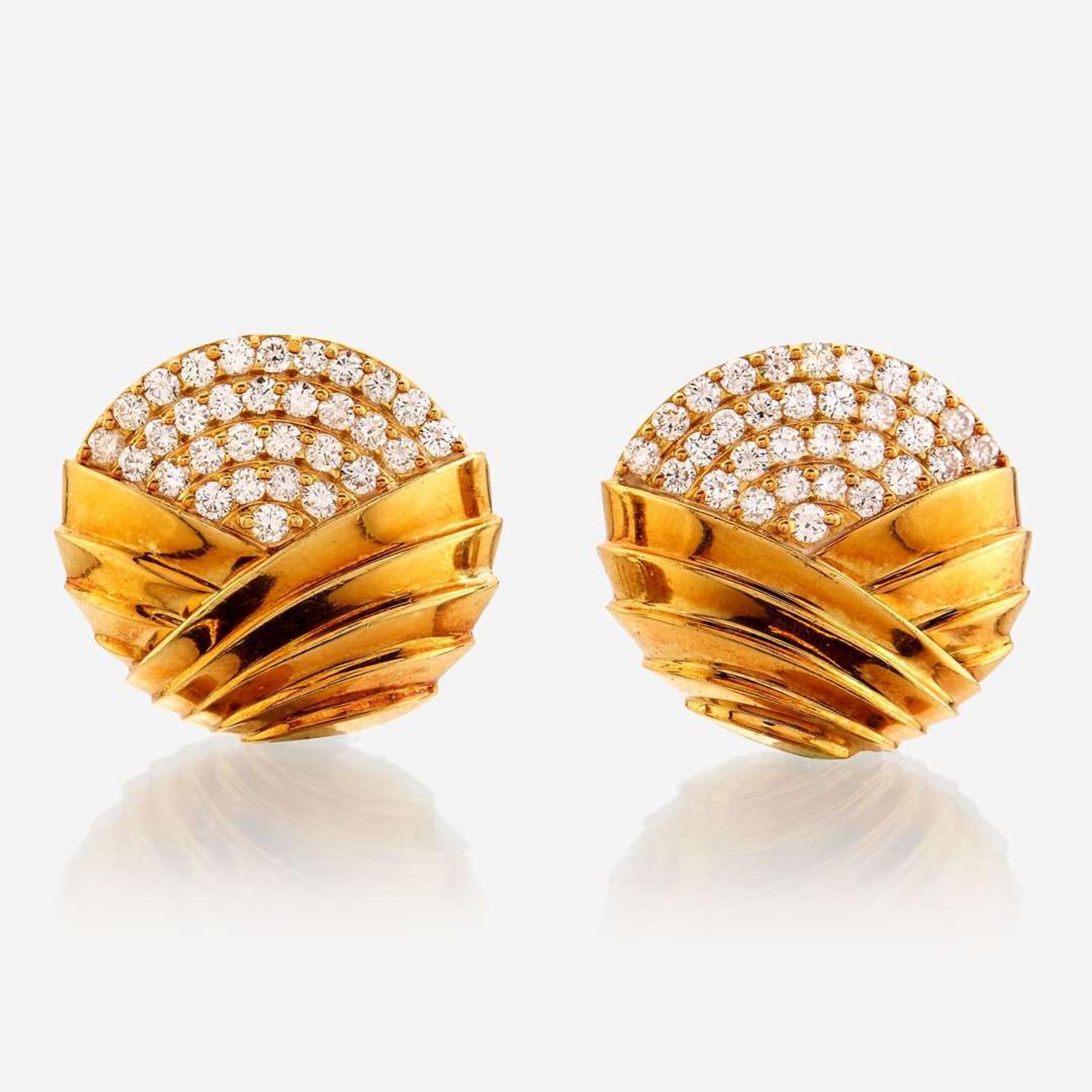 A pair of eighteen karat gold and diamond earrings, Ivan & Co.
