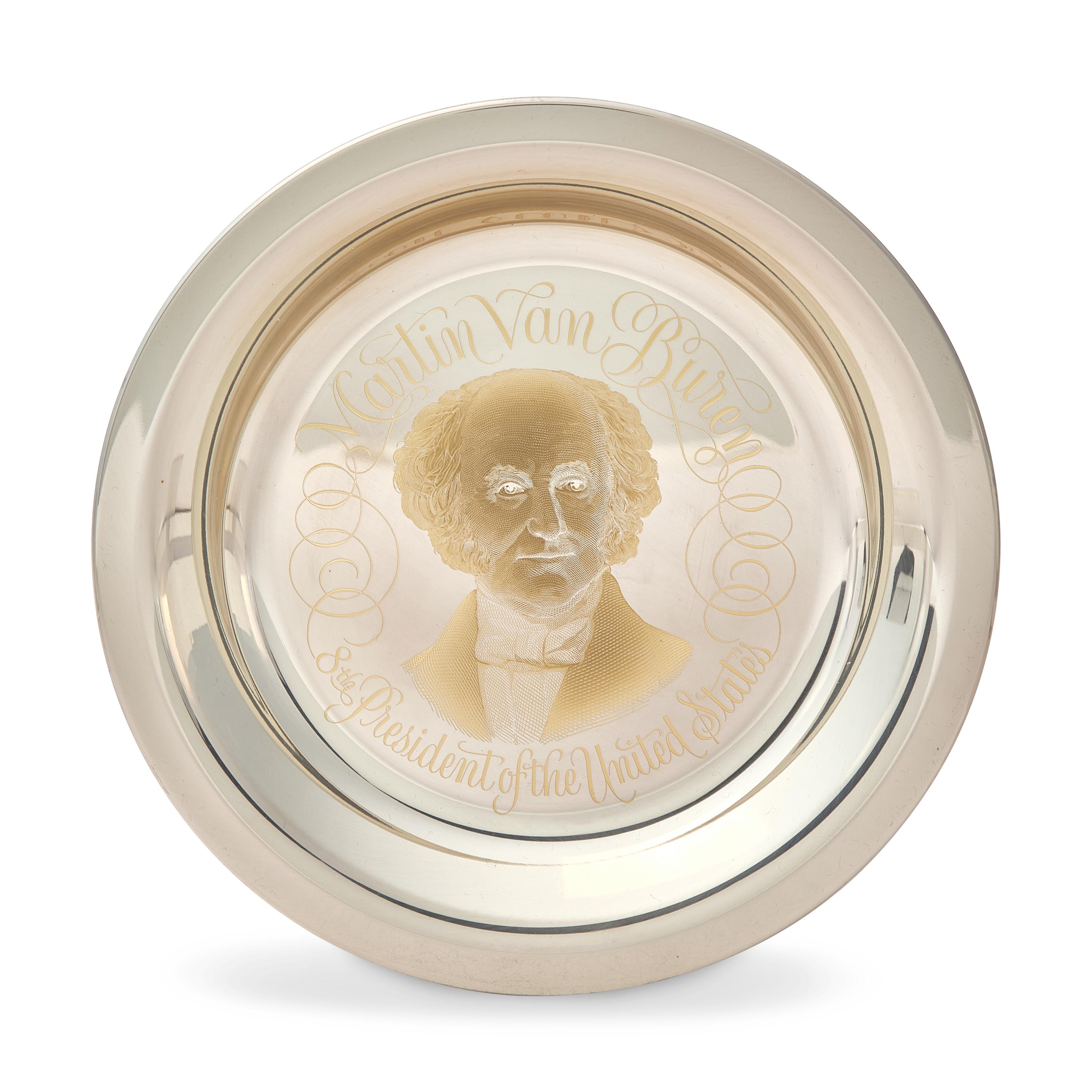 A Group of Twelve Franklin Mint 24K Gold Inlaid Sterling Presidential Plates, Circa 1976