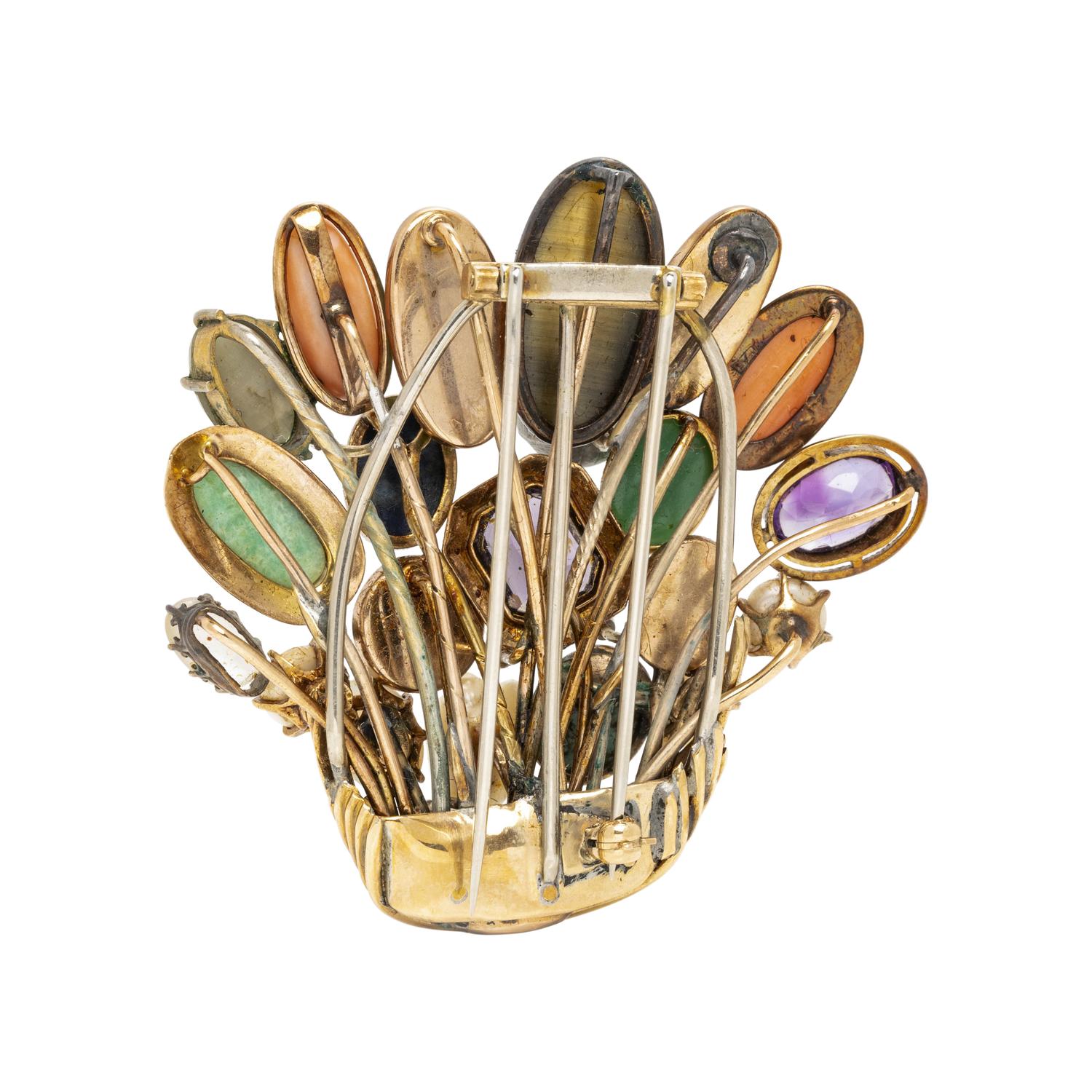 MULTIGEM AND DIAMOND BASKET BROOCH