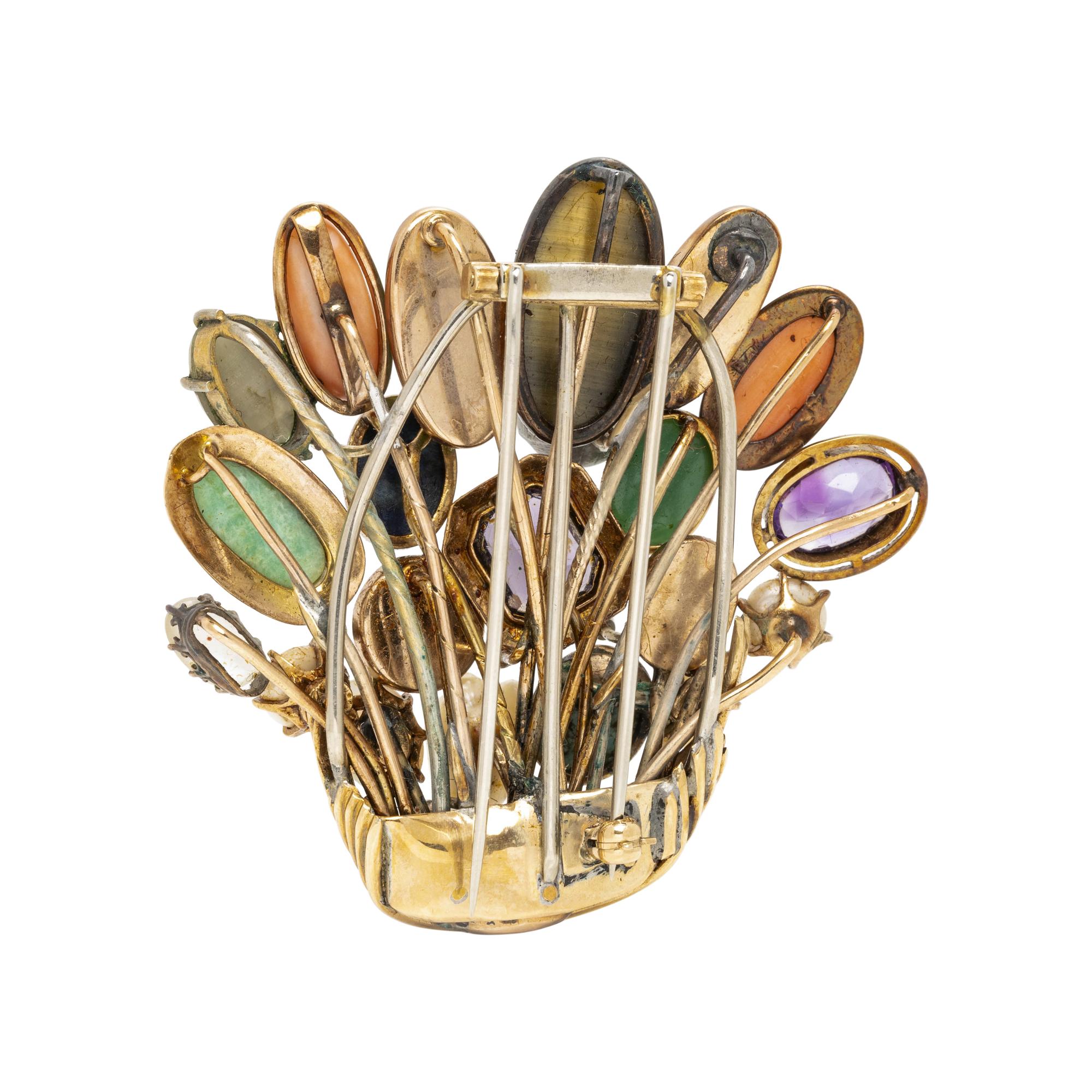 MULTIGEM AND DIAMOND BASKET BROOCH