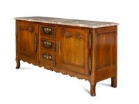 A Louis XV Provincial Carved Oak Marble-Top Console Cabinet