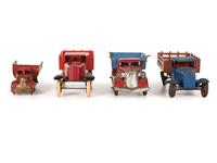 Ten Tin and Pressed Steel Toy Trucks and Wagons