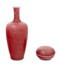 Two Chinese Peach Blossom Glazed Porcelain Wares