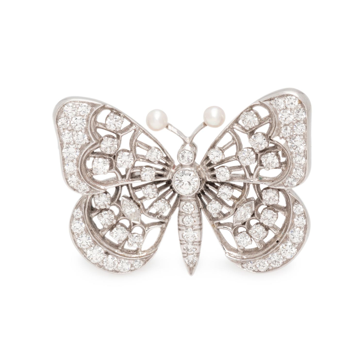 DIAMOND AND SEED PEARL BUTTERFLY BROOCH