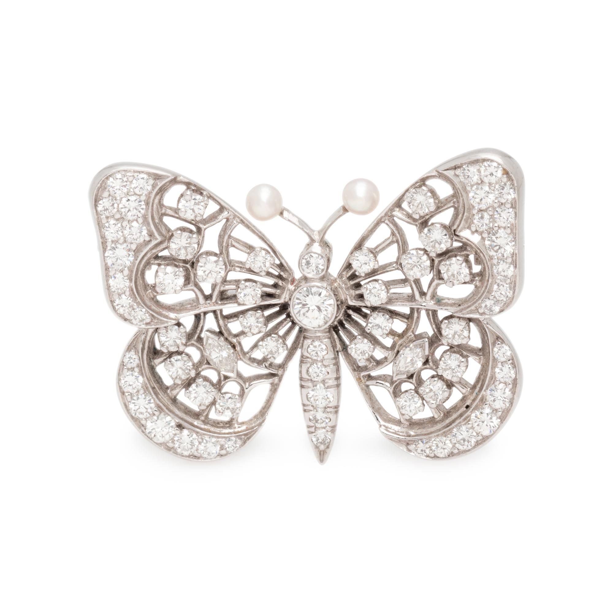DIAMOND AND SEED PEARL BUTTERFLY BROOCH