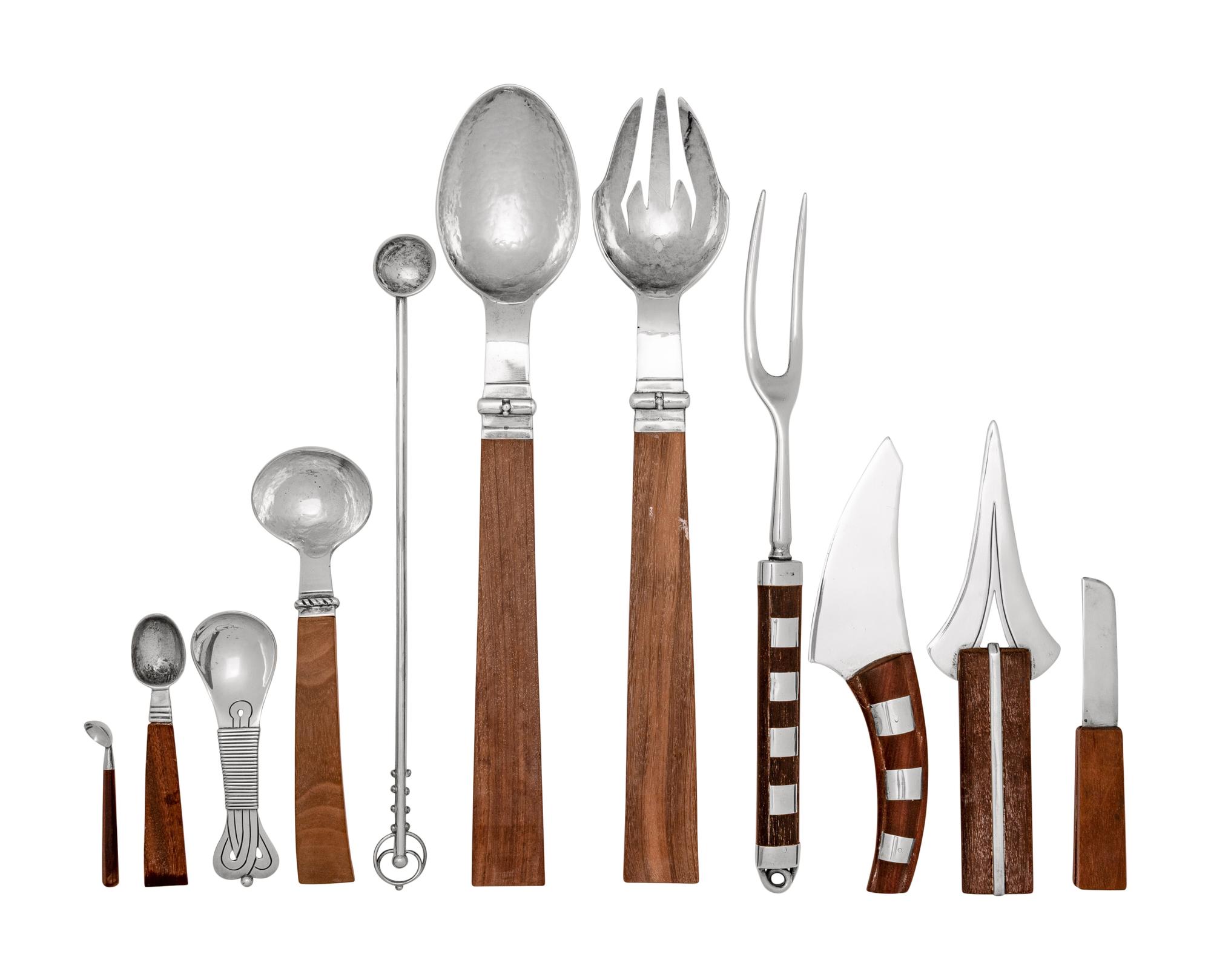 A Collection of Mexican Rosewood Mounted Silver Articles