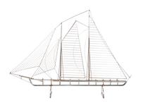 A Chromed Metal Wirework Sculpture of a Sailboat