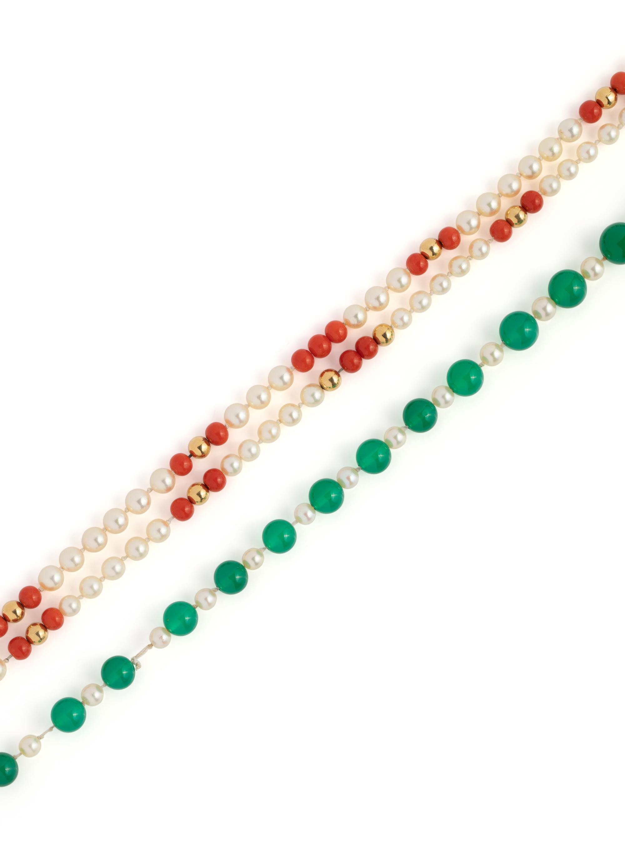 COLLECTION OF GOLD AND CULTURED PEARL BEAD NECKLACES