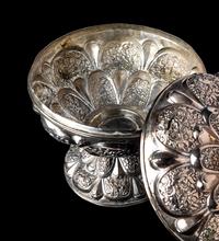 A Southeast Asian Silvered Metal Covered Pedestal Bowl