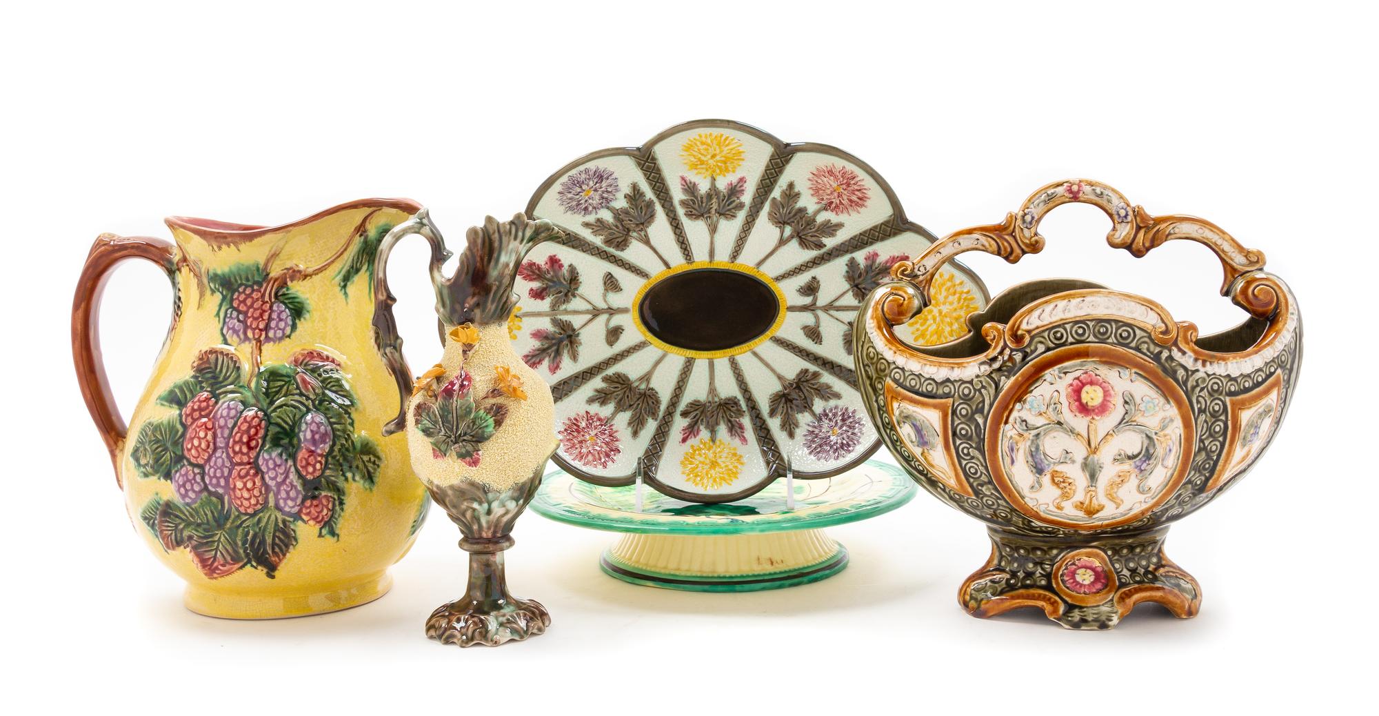 A Group of Majolica Table Articles Height of largest 9 inches. — 19TH CENTURY AND LATER