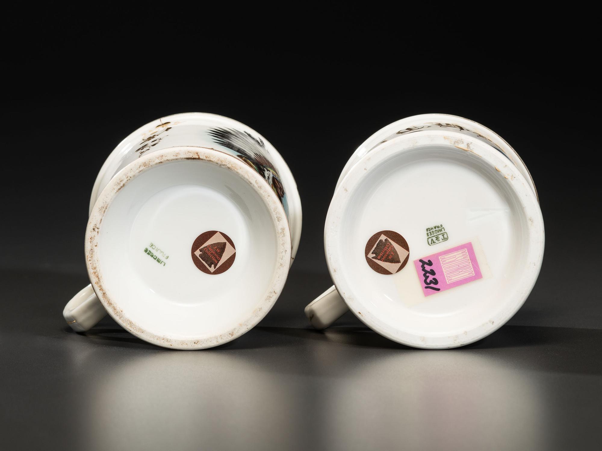 Two Porcelain Shaving Mugs Depicting Native Americans