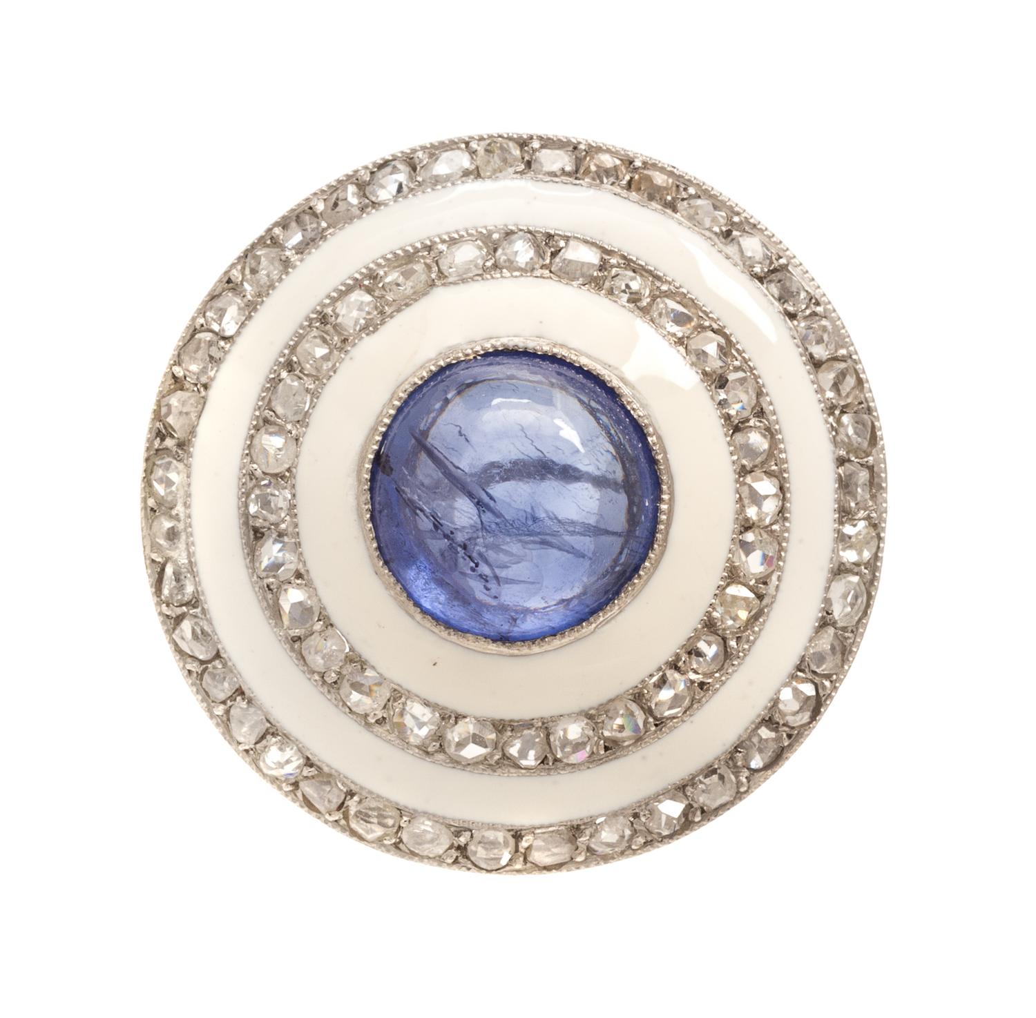 A Platinum, Sapphire, Diamond and Enamel Ring, 6.20 dwts.