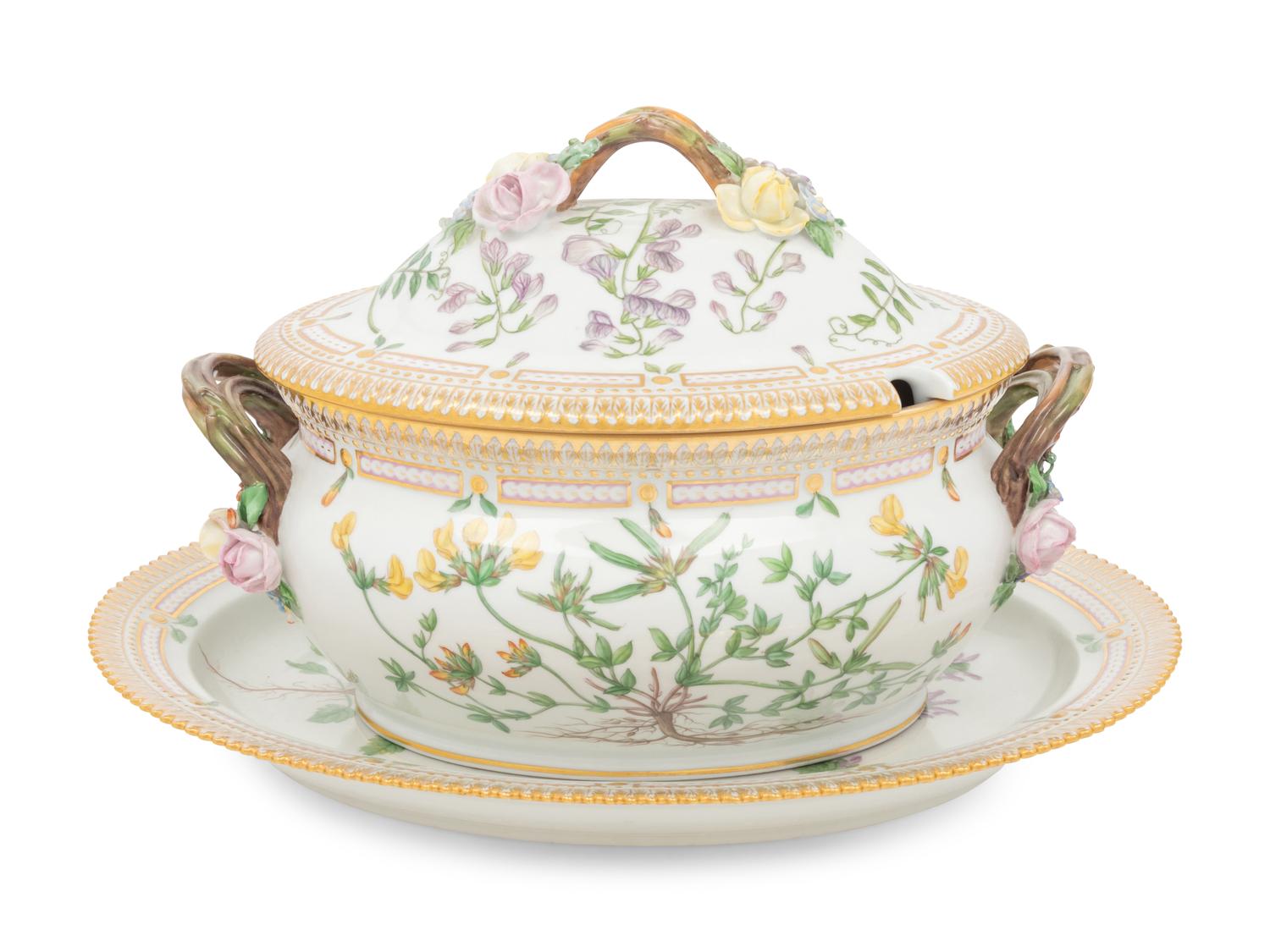 A Royal Copenhagen Flora Danica Porcelain Tureen and Platter