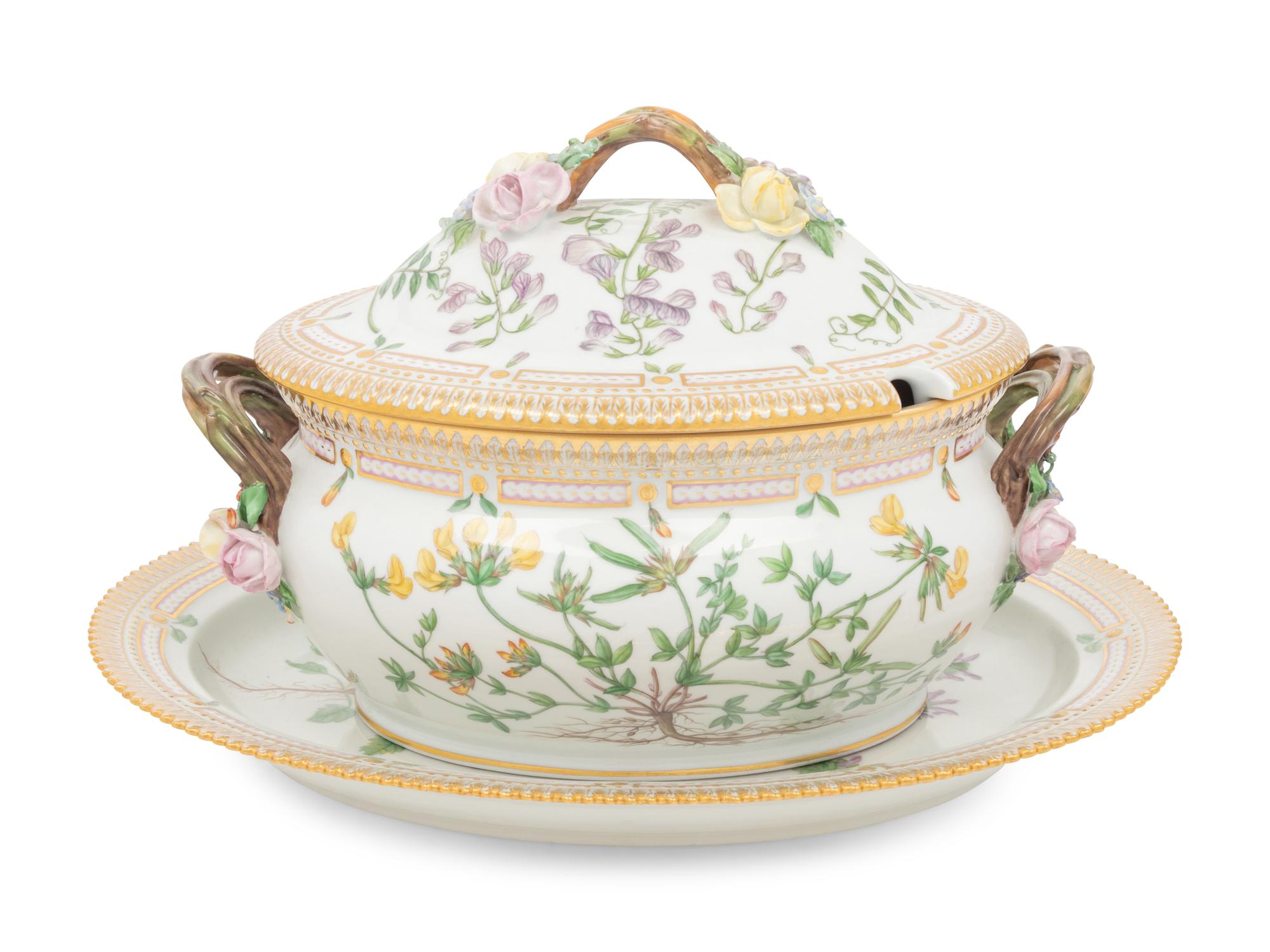 A Royal Copenhagen Flora Danica Porcelain Tureen and Platter