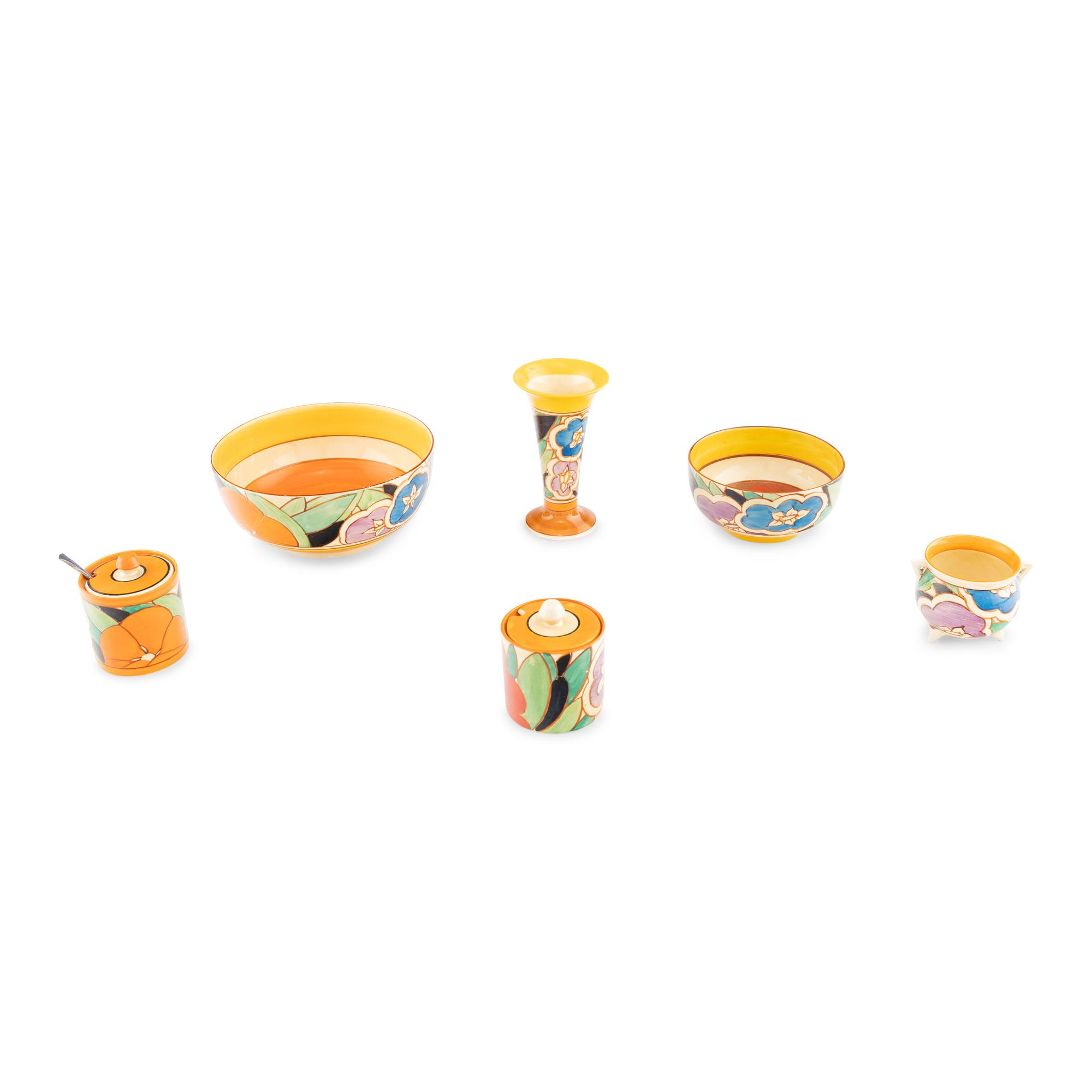 A Group of Seven Clarice Cliff Gardenia Ceramic Table Articles