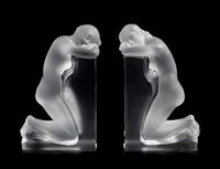 A Pair of Lalique Reverie Bookends Height 8 5/8 x width 5 1/4 x depth 2 inches