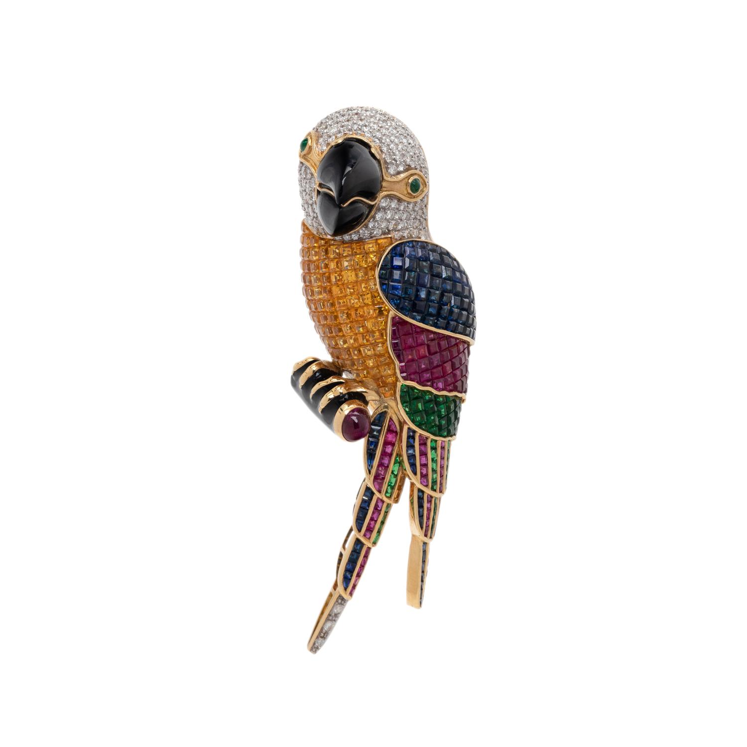 DIAMOND AND MULTIGEM PARROT BROOCH
