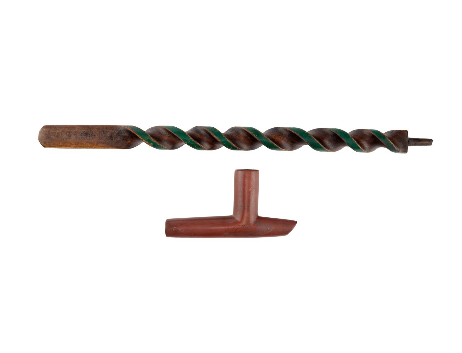 Plains Painted and Twisted Pipe Stem, with Catlinite Bowl
