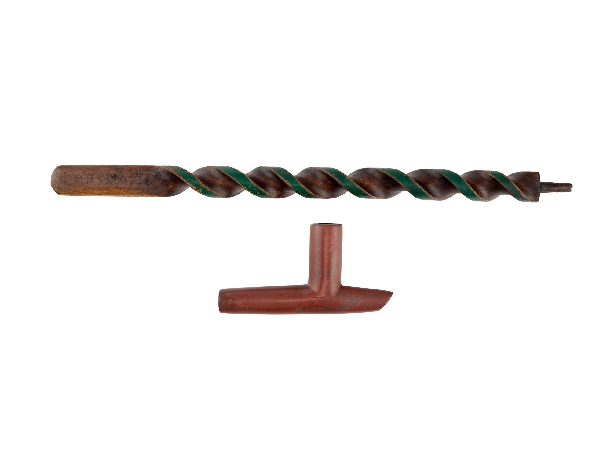 Plains Painted and Twisted Pipe Stem, with Catlinite Bowl