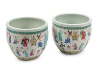 A Pair of Chinese Export Enameled Porcelain Jardinières