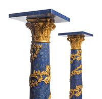 A Pair of Empire Style Gilt Bronze and Lapis Lazuli Pedestals