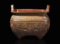 RTO A large Japanese patinated bronze archaistic censer 日本銅加漆倣古香爐