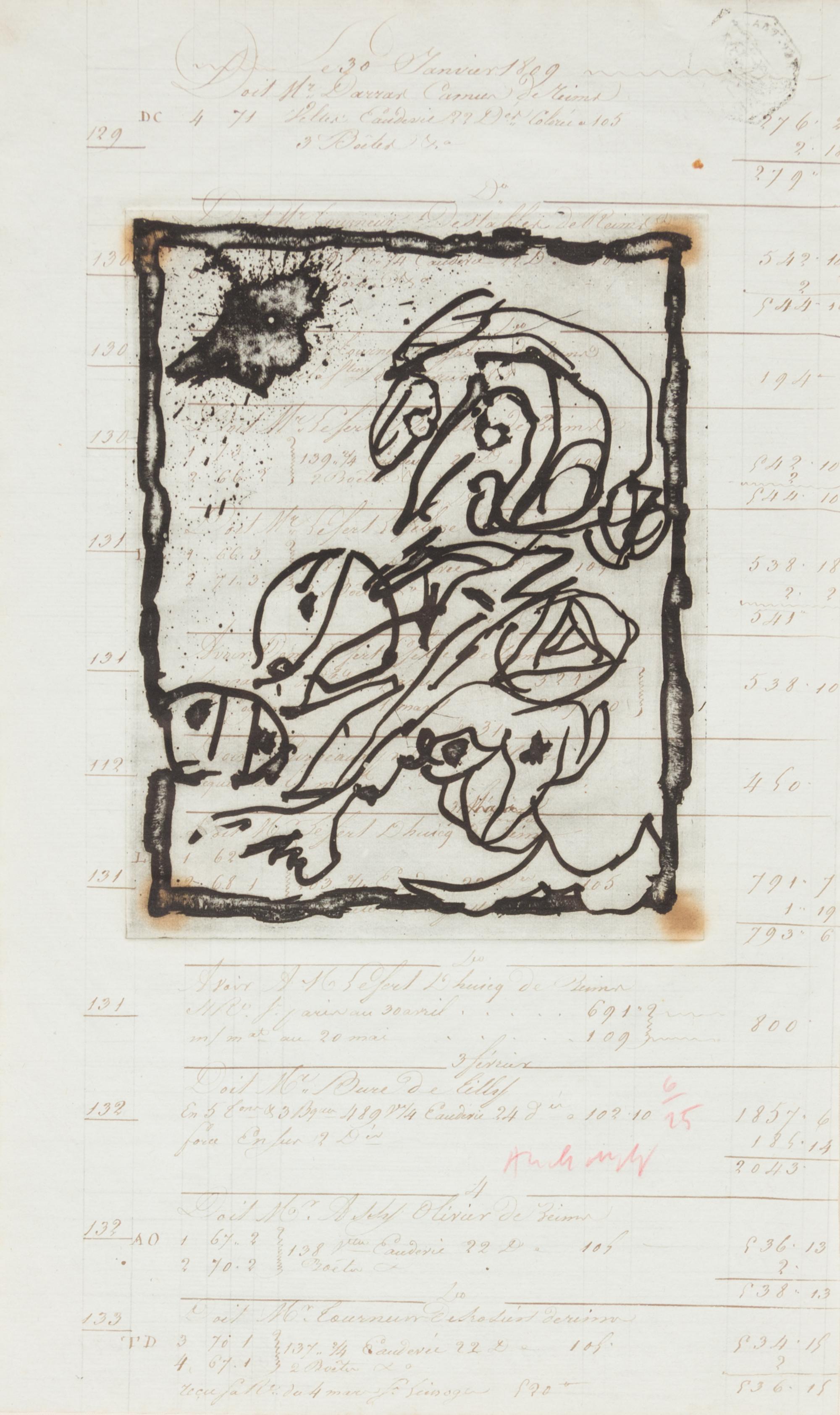 Pierre Alechinsky, (Belgian, b. 1927), Les dimanches du compatble (a group of 3 etchings and 1 drawing)