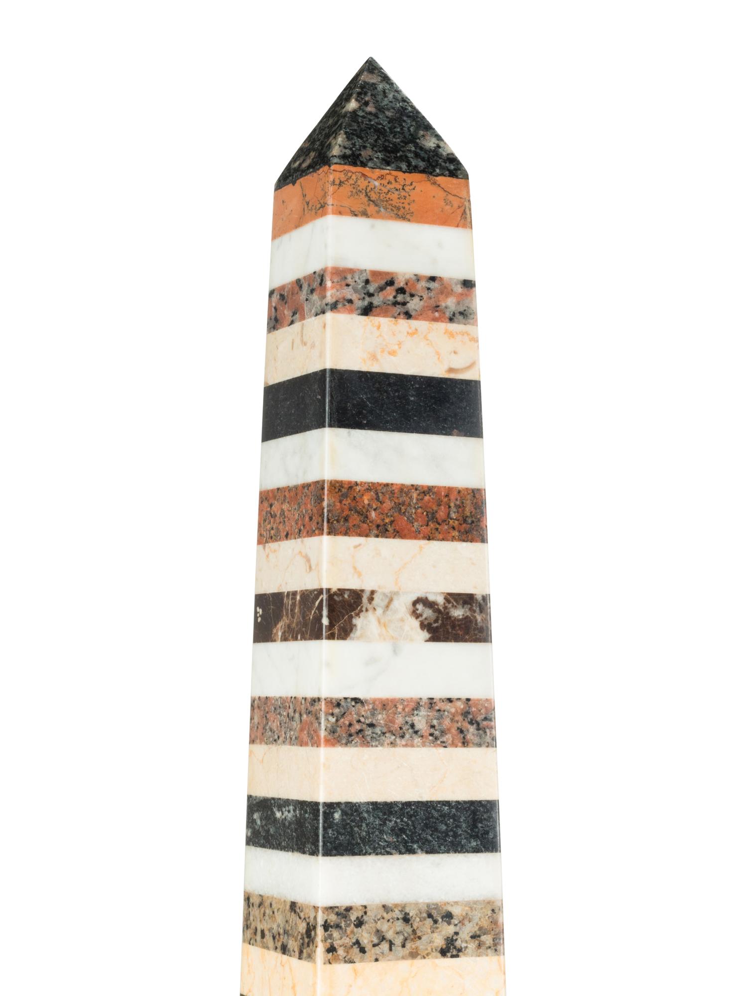 A Pair of Monumental Italian Grand Tour Style Vari-Color Marble Obelisks
