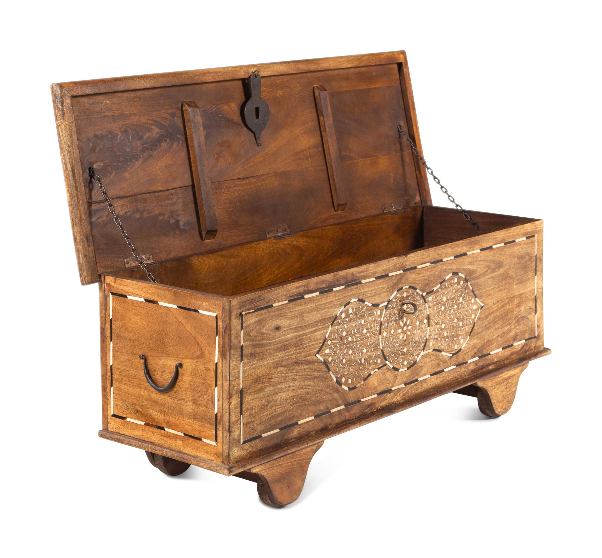 An Indian Bone-Inlaid Hardwood Trunk