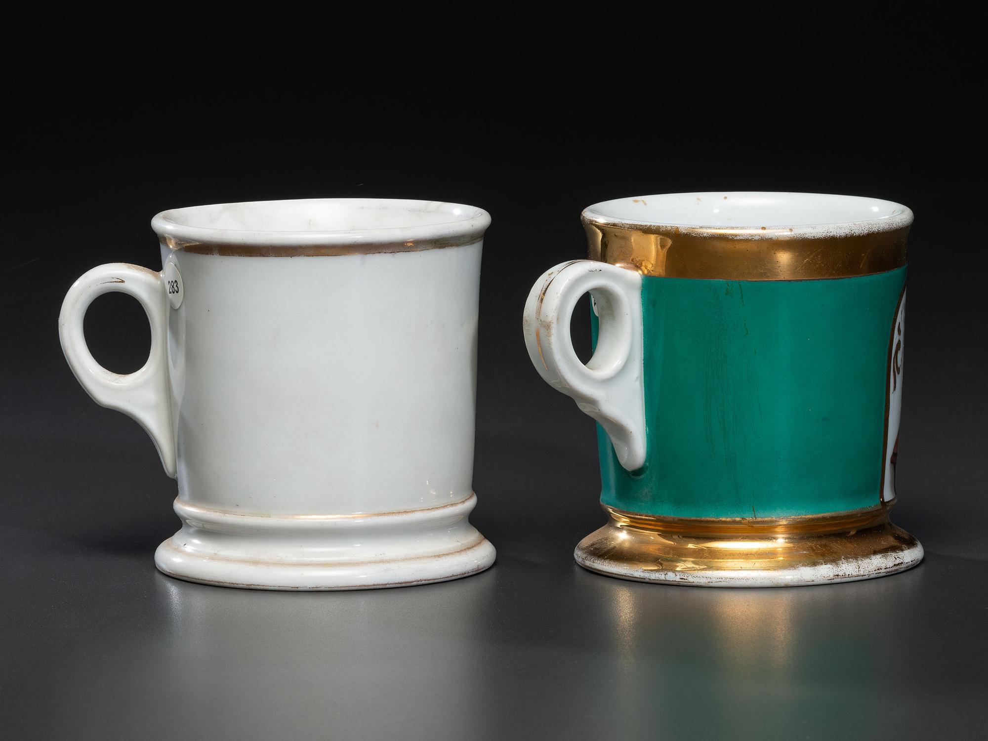 Two Tailor's Occupational Shaving Mugs