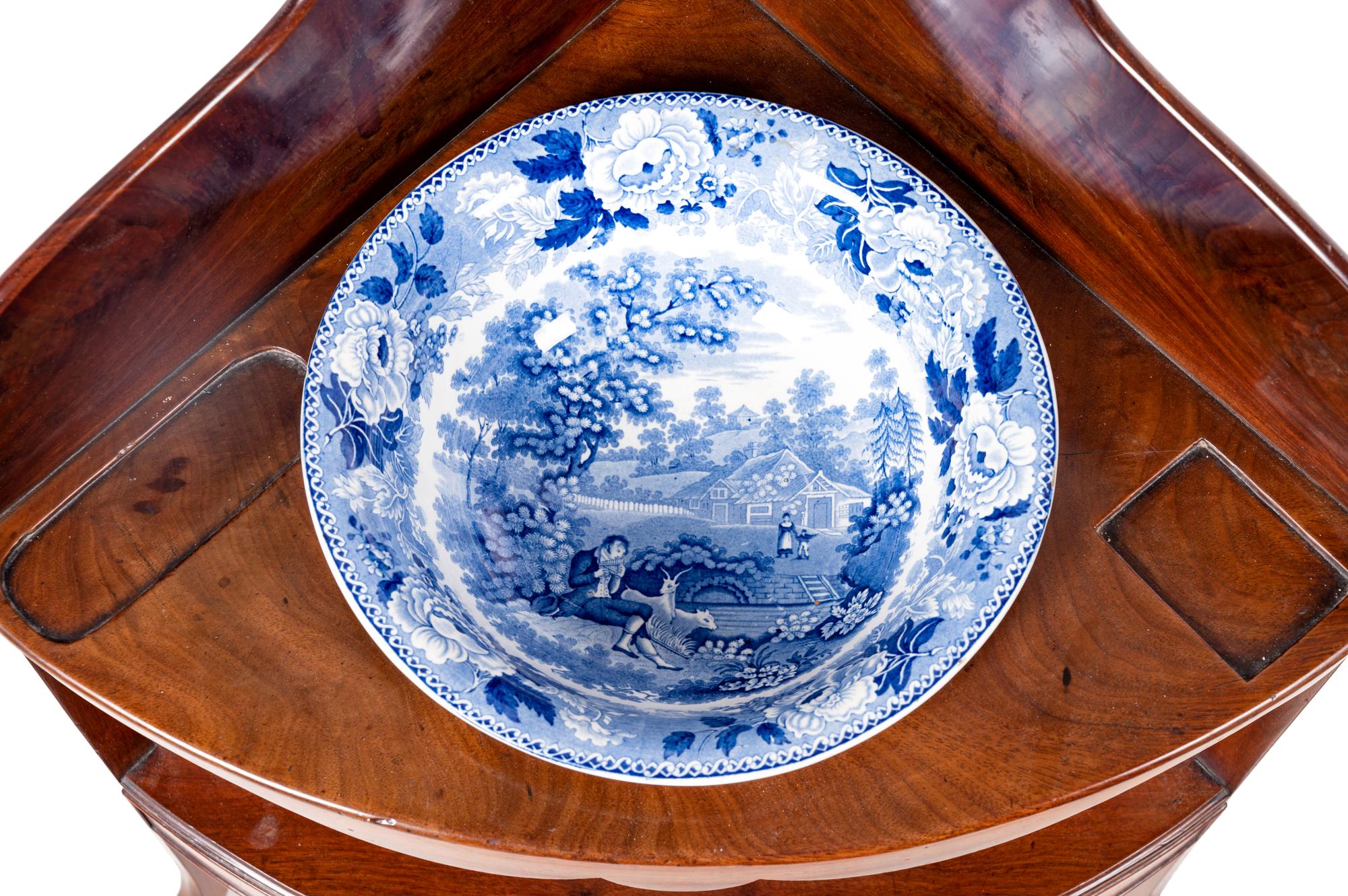 A George III Mahogany Corner Wash Stand with Basin and Pitcher