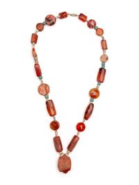 An Egyptian Carnelian and Faience Necklace