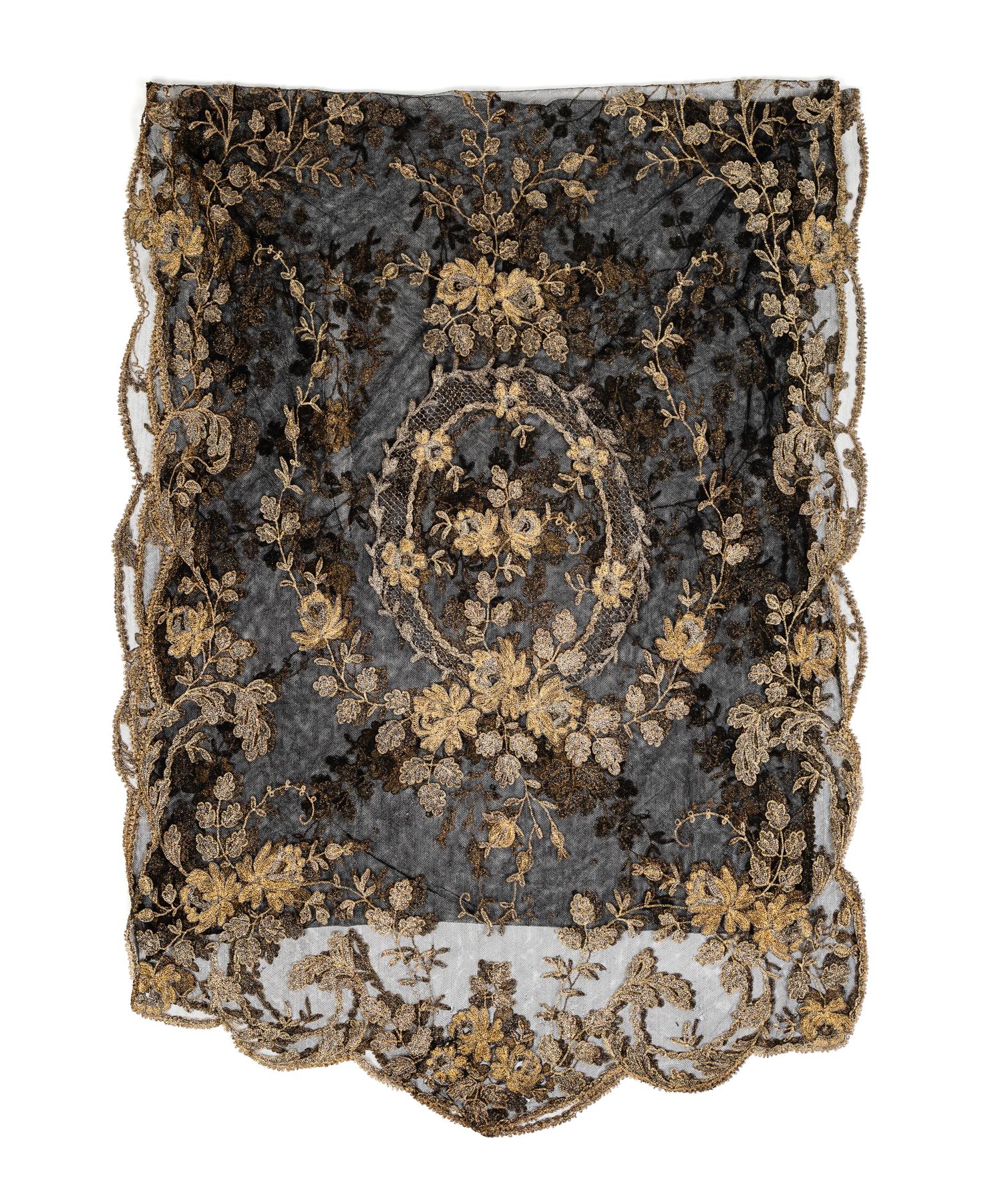 A Black Lace Floral Shawl, 1910-40s