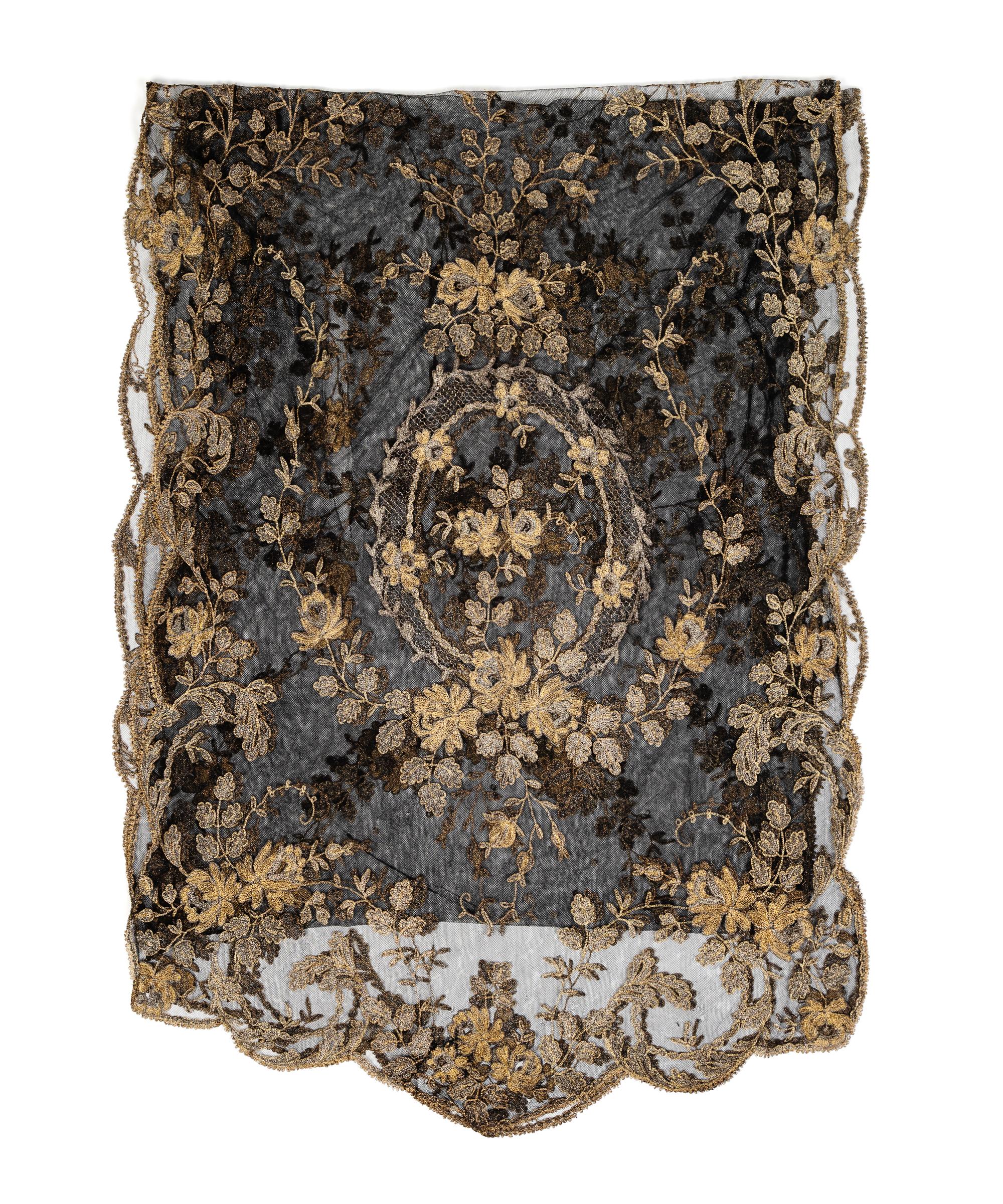 A Black Lace Floral Shawl, 1910-40s