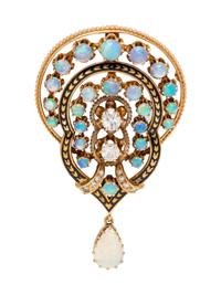 A 14 Karat Yellow Gold, Opal and Diamond Pendant/Brooch,
