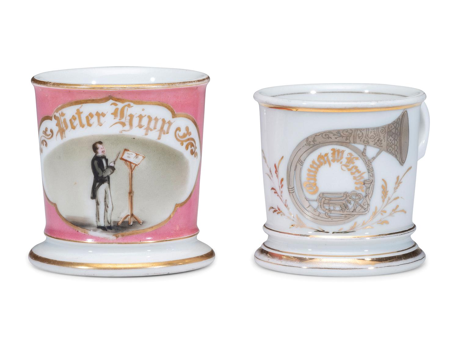 Two Musician's Porcelain Shaving Mugs