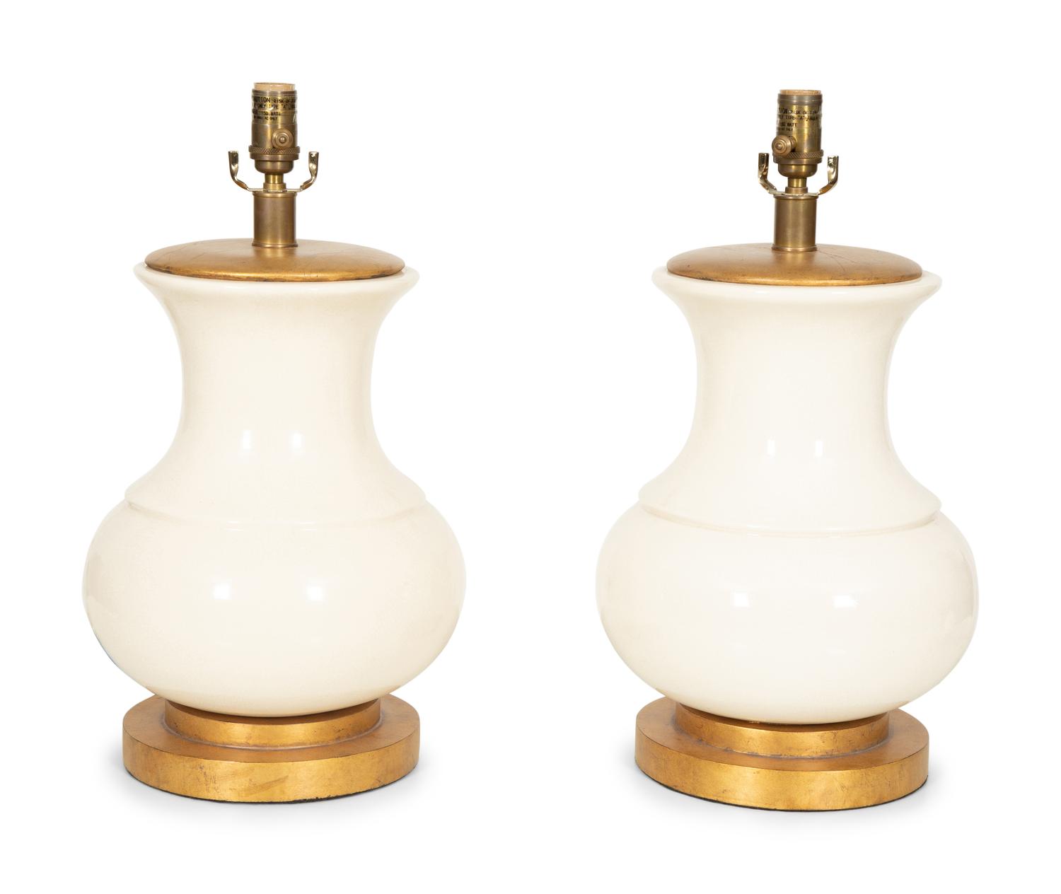 A Pair of Glazed Ceramic Baluster Form Table Lamps