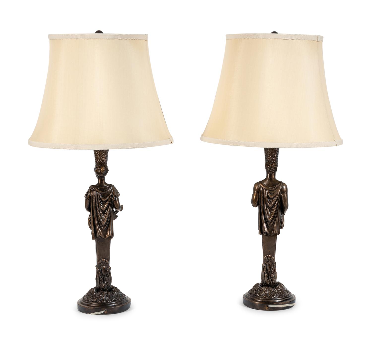A Pair of Neoclassical Style Bronzed Plaster Herm Lamps