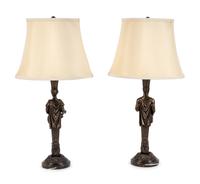 A Pair of Neoclassical Style Bronzed Plaster Herm Lamps