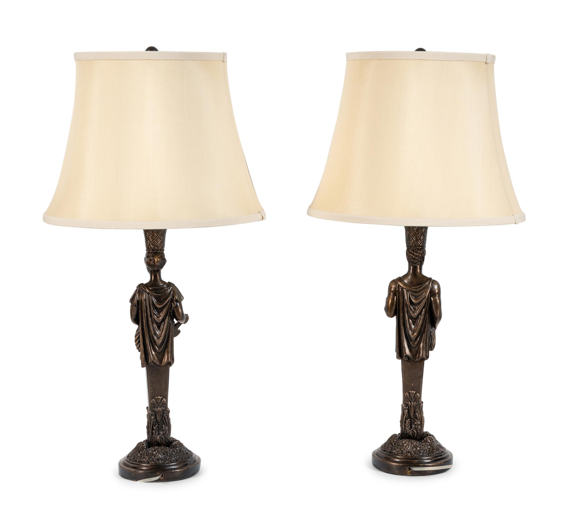 A Pair of Neoclassical Style Bronzed Plaster Herm Lamps