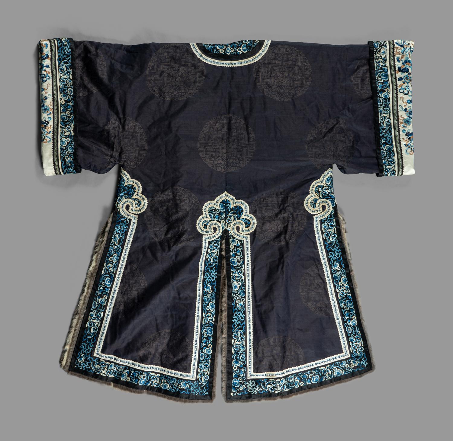 A Chinese Fur-Lined Embroidered Silk Lady's Surcoat