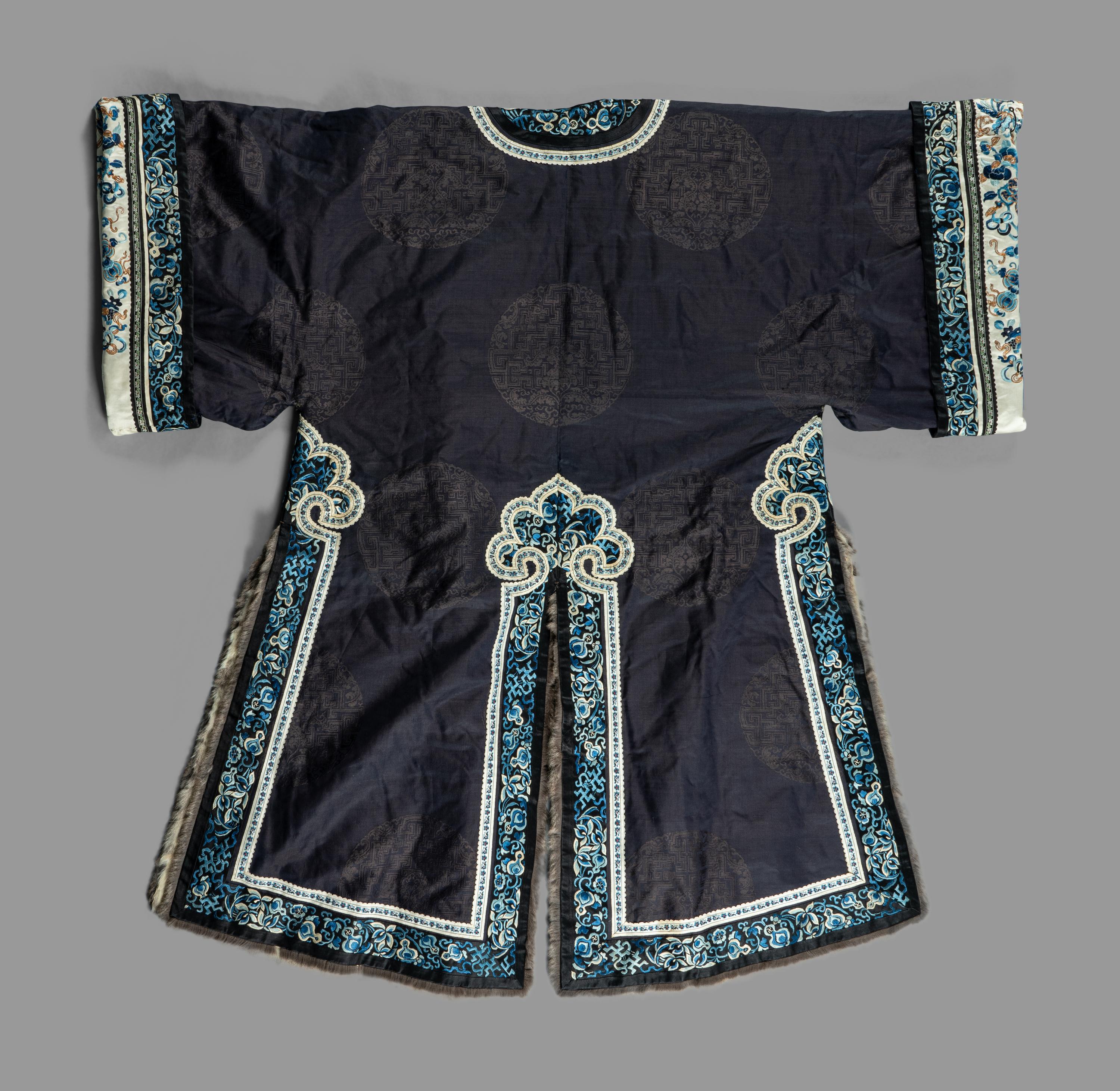 A Chinese Fur-Lined Embroidered Silk Lady's Surcoat