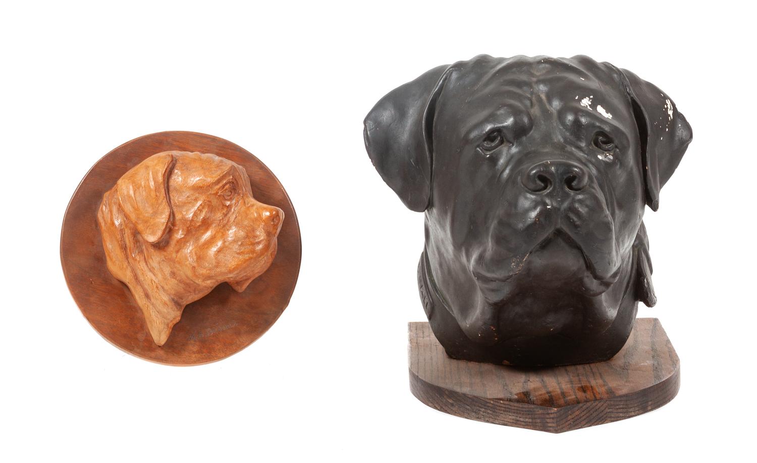 Two Mastiff Head Studies Height of taller 14 inches.