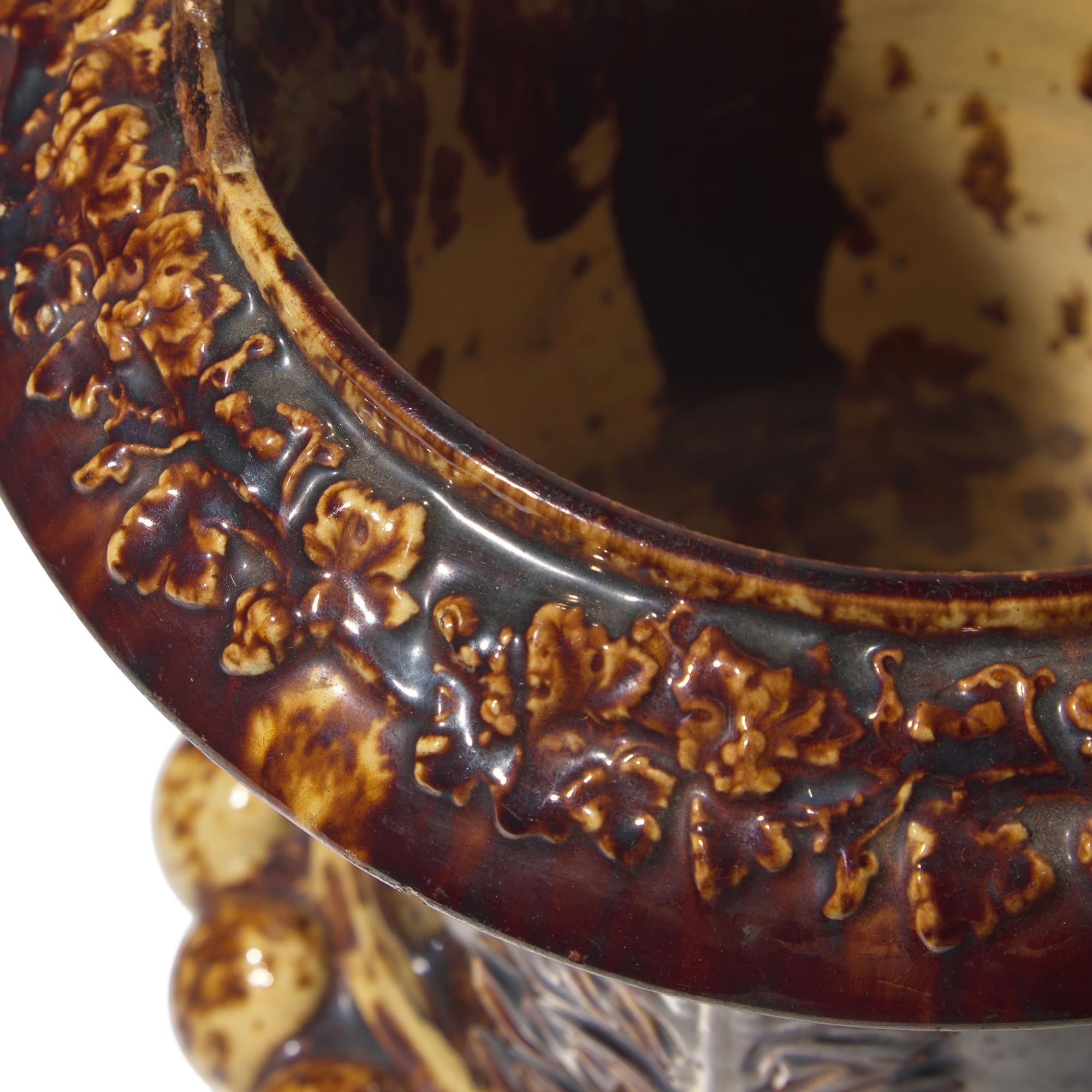 A Rare Rockingham Glazed Earthenware Two-Piece Flower Pot / Urn
