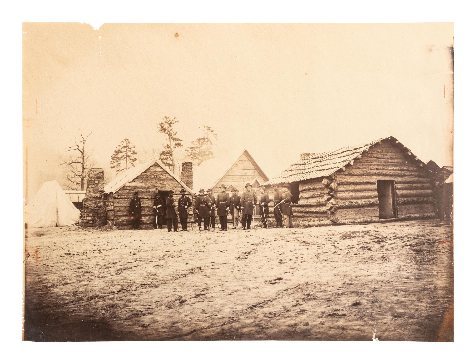 [CIVIL WAR]. LINN, J.B. or R.M., photographers. Albumen photograph of General Joseph Hooker and staff. Lookout Valley, Tennessee: ca 1863-1864.