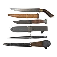 Lot of 5 WWII Fighting Knives including: USN Mark I, Sykes Fairbairn, USMC Ka-Bar, Phillippine Punal, Czech bayonet, and Theater Knife