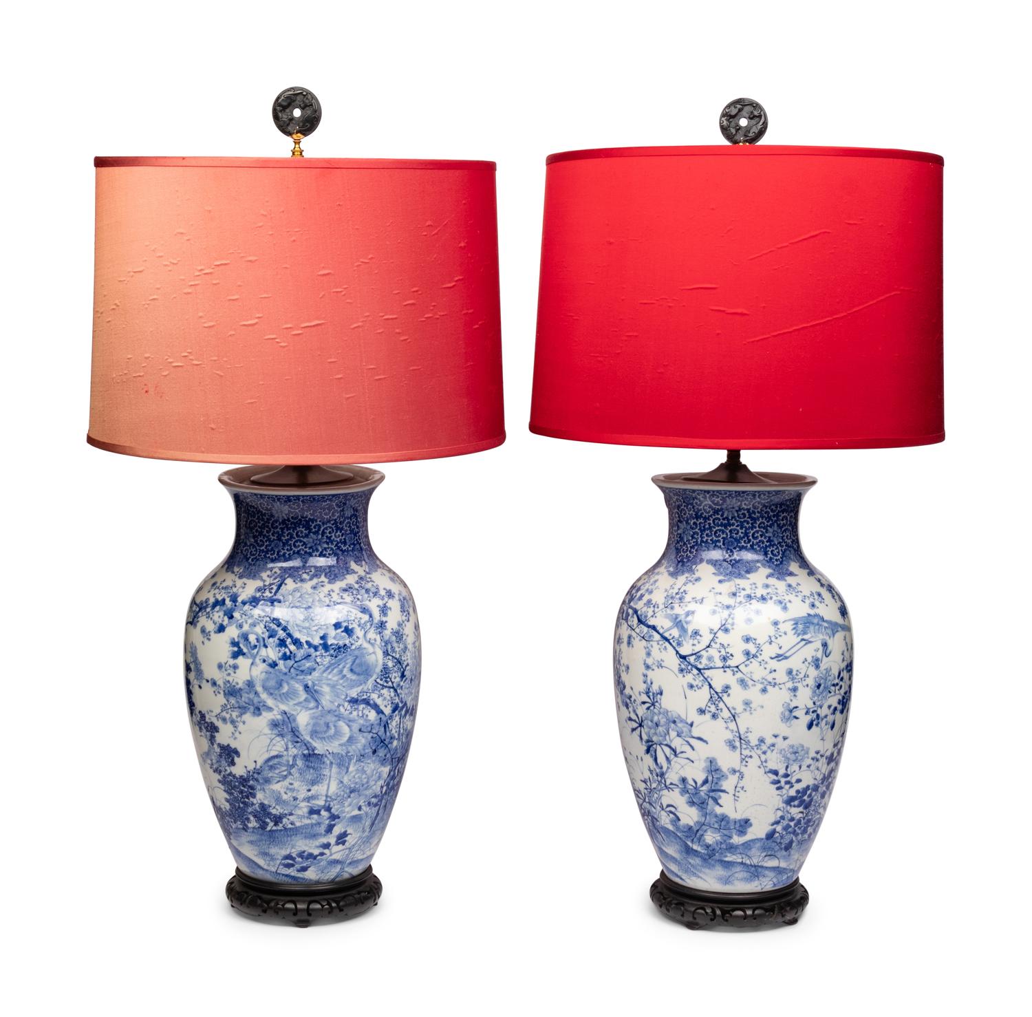 A Pair of Japanese Porcelain Vases Mounted as Lamps