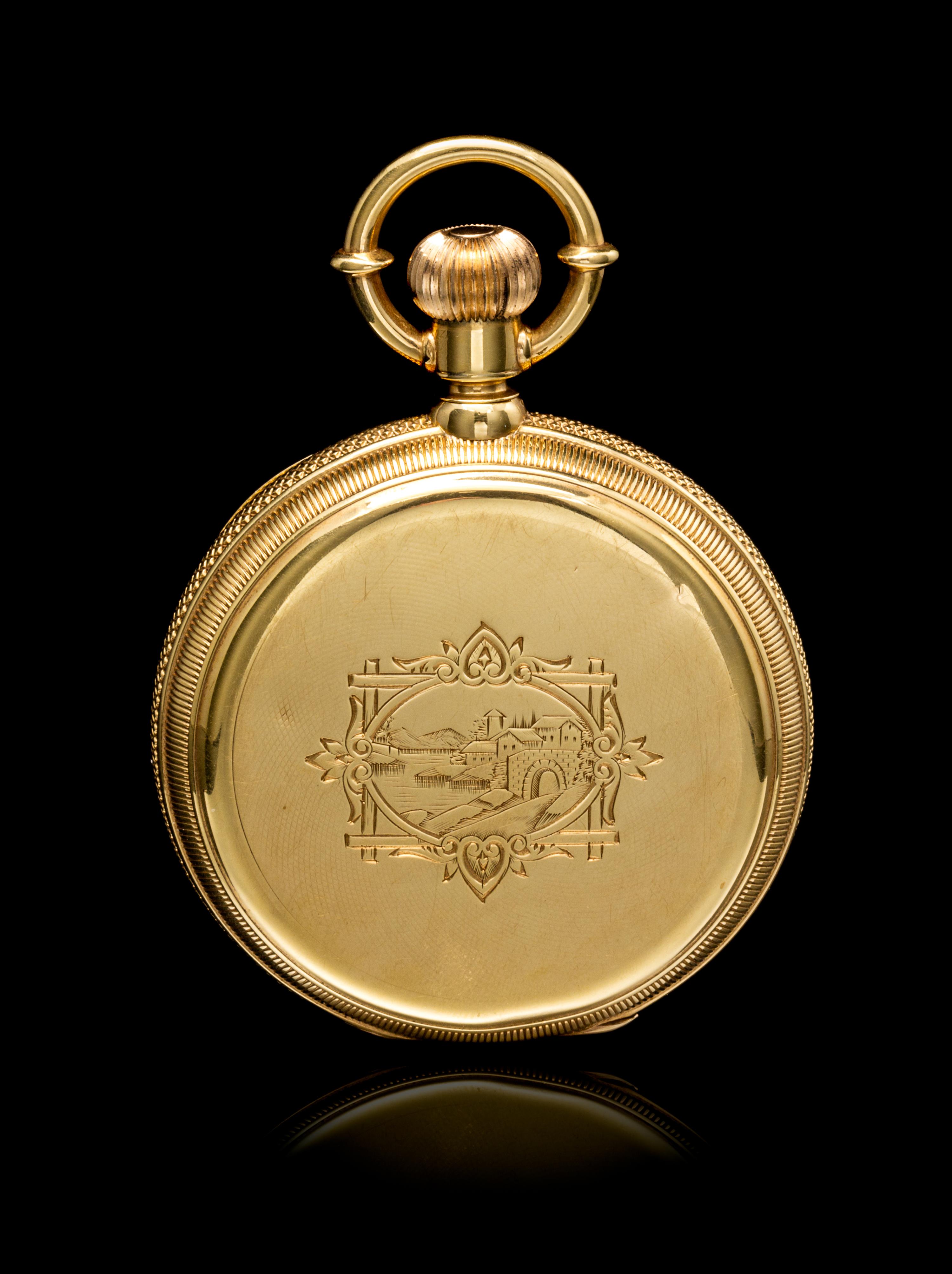An 18 Karat Yellow Gold Hunter Case Pocket Watch, Frederic Nicoud,