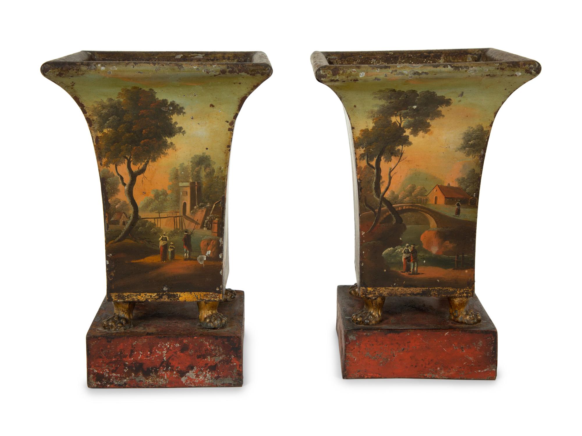 A Pair of French Tôle Peinte Vases